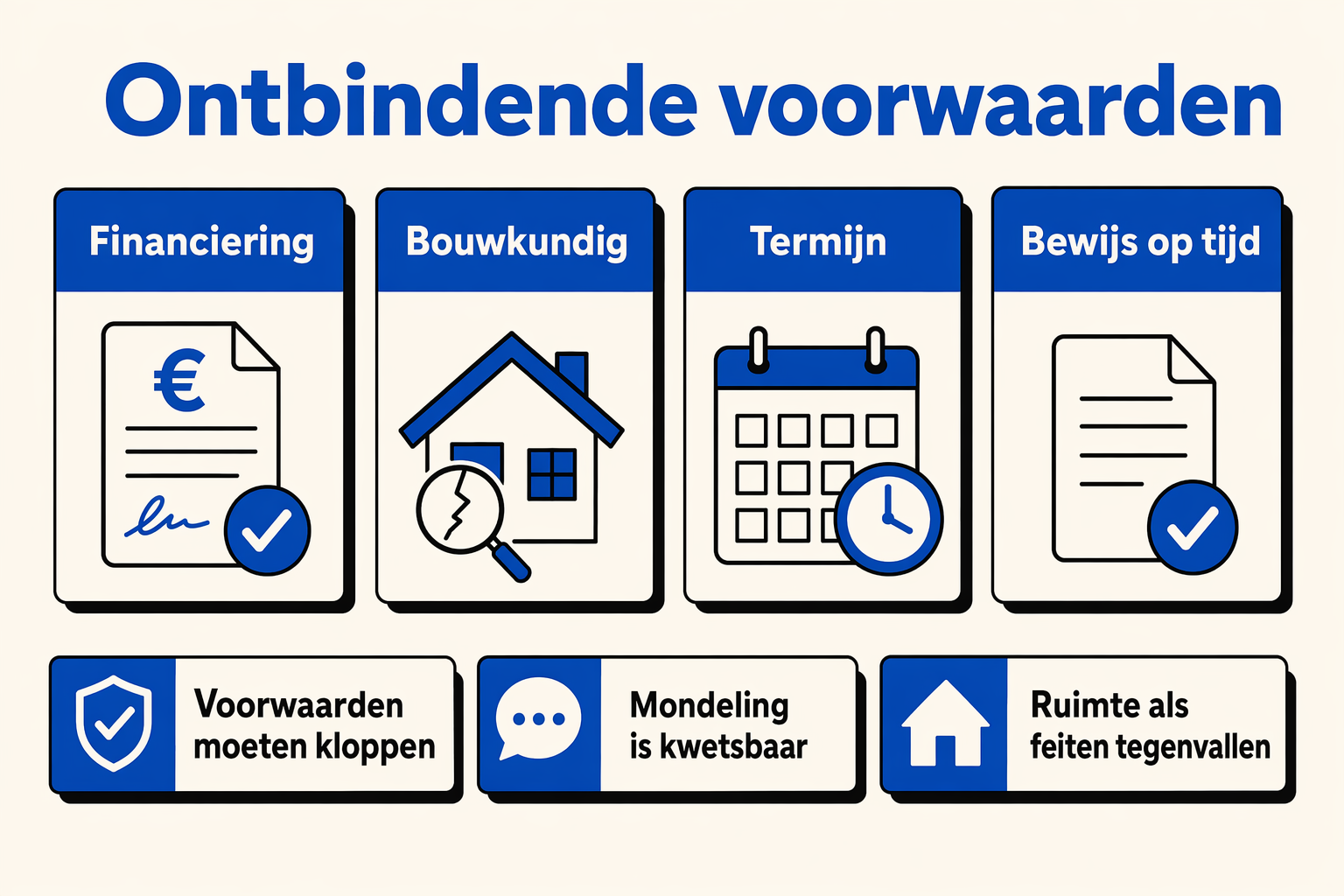 Infographic over ontbindende voorwaarden, termijnen en bewijsstukken